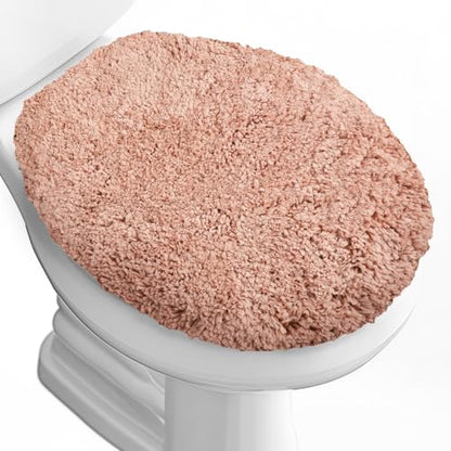 Soft Microfiber Toilet Lid Cover 17.5" x 15" Machine Washable | Solid Toilet Seat Cover Adjustable Rubber Backing Fits Most 16 -17.5" L x 14-16" W Round Oblong and Elongated Toilet Seat - color: Blush Pink