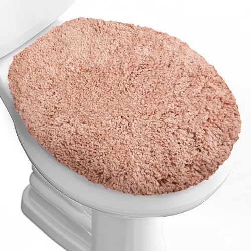 Soft Microfiber Toilet Lid Cover 17.5" x 15" Machine Washable | Solid Toilet Seat Cover Adjustable Rubber Backing Fits Most 16 -17.5" L x 14-16" W Round Oblong and Elongated Toilet Seat - color: Blush Pink