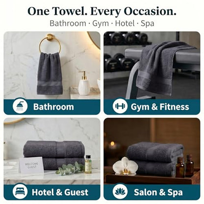 Sofea Hand Towels 6 Pack (16 x 28 Inches) 100% Cotton Bathroom Towels, Soft Absorbent Quick Dry Hand Towels for Bathroom Kitchen - color: Dark Grey