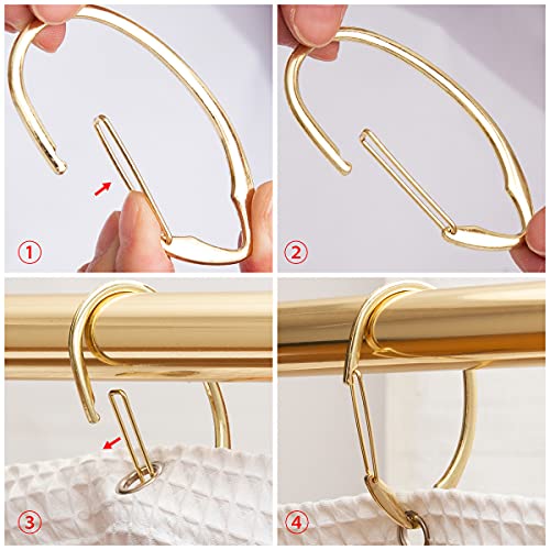 Shower Hooks - Shower Curtain Rings for Bathroom - Rust Proof Shower Curtain Hooks for Shower Curtain or Liner - Set of 12, Gold - color: Gold