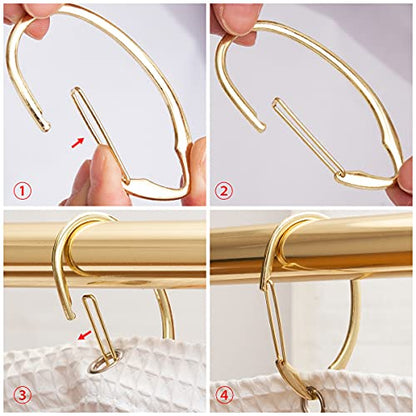 Shower Hooks - Shower Curtain Rings for Bathroom - Rust Proof Shower Curtain Hooks for Shower Curtain or Liner - Set of 12, Gold - color: Gold