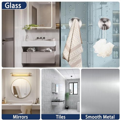 Shower Suction Cup Hooks, 4 Pack Stainless Steel No Drill Hooks | Waterproof suction hooks for shower, bathroom wall, kitchen, glass, mirror and tile surfaces, perfect for towels, robes - color: silver-4pcs