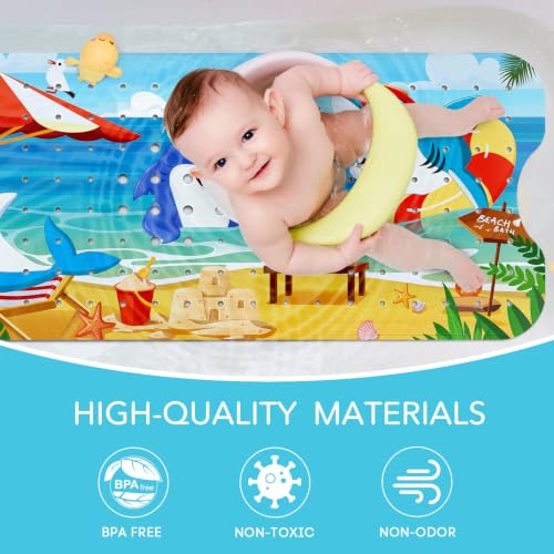 SHUCHING Kids Bath Mat for Tub Non Slip-40 X 16 Inch, Bathtub Mat Non Slip for Baby, Long Shower Mat for Toddler, Shark - color: Shark