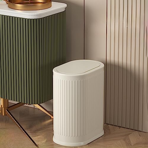1.6 Gallon Trash Can with Lid, Small Bathroom Trash Can Wastebasket, Slim Garbage Can with Inner Bucket, Press Top Lid Garbage Container Bin for Kitchen, Home, Office, Bedroom, Living Room - color: Cream White