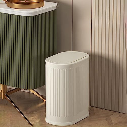 1.6 Gallon Trash Can with Lid, Small Bathroom Trash Can Wastebasket, Slim Garbage Can with Inner Bucket, Press Top Lid Garbage Container Bin for Kitchen, Home, Office, Bedroom, Living Room - color: Cream White