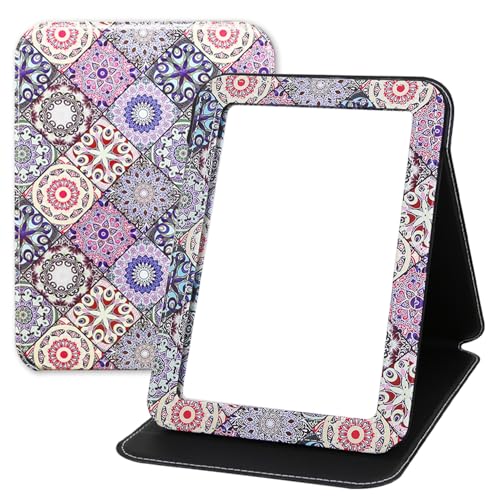 Large Portable Folding Makeup Mirror, Rectangular Rounded Corners with Cosmetic Desktop Standing for Travel, Vanity Table, Room Decor, Beauty Gifts, 9x7 Inches - color: Pattern 1