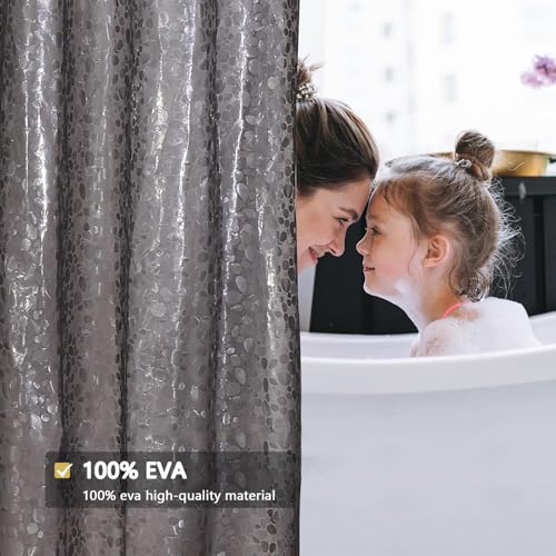 Shower Curtain Liner, Waterproof EVA 3D Shower Curtains with Duty Heavy Bottom Magnets and Rust Proof Grommets, Weighted Shower Liner for Shower Stall, Bathtubs - color: Grey Pebble, size: 72"W x 72"L (Pack of 1)