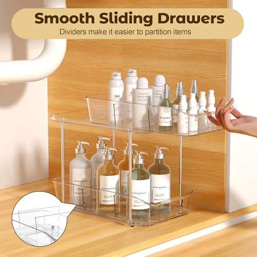 incostar 2 Tier Pull-Out Storage Organizer for Bathroom and Kitchen, Under Sink Organizer with Dividers, Ideal for Organizing Cupboard,Bathroom Vanities,Cabinet, Slide-Out Clear Storage, 4 Pack - style: 4 Pack 2Tier
