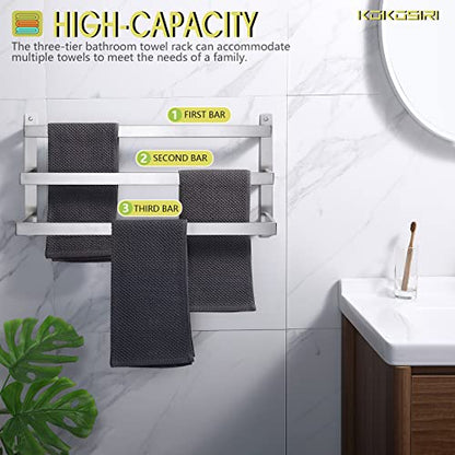 KOKOSIRI Bath Towel Bars Bathroom 3-Tiers Ladder Towel Rails Towel Holders Wall Mounted Towels Shelves Rack Brushed Stainless Steel, B5006BR-L24 - color: Brushed Nickel