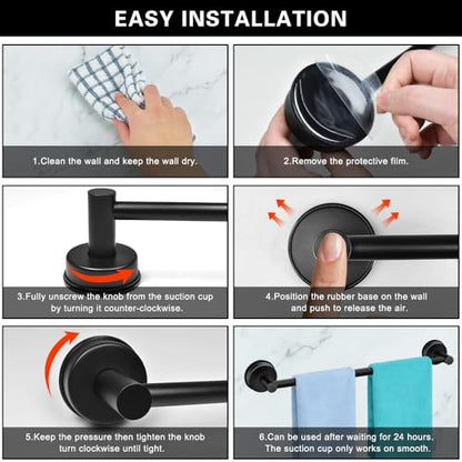 MGahyi Black No Drill Adjustable Stainless Suction Cup Towel Bar | 14.6 ~ 24Inch Extendable Bath Shower Towel Holdere,Heavy Duty Towel Rack Suitable for Tile, Glass & Smooth Flat Surfaces - color: Black