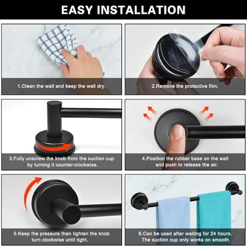 MGahyi Silver No Drill Adjustable Stainless Suction Cup Towel Bar | 14.6 ~ 24Inch Extendable Bath Shower Towel Holdere,Heavy Duty Towel Rack Suitable for Tile, Glass & Smooth Flat Surfaces - color: Silver