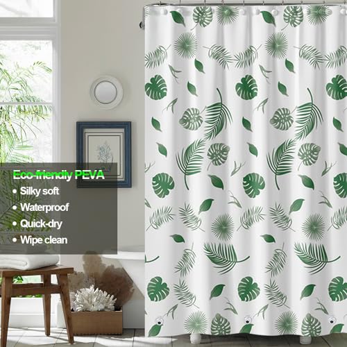 Plastic Shower Liner - Premium PEVA 4G Shower Curtain Liner with Rustproof Grommets and 3 Weighted Magnets, Waterproof Shower Curtains for Bathroom (Green Leaf) - color: Green Leaf, size: 71"W x 71"L (Pack of 1)