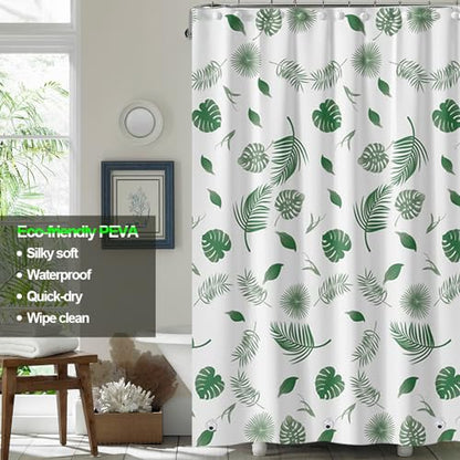 Plastic Shower Liner - Premium PEVA 4G Shower Curtain Liner with Rustproof Grommets and 3 Weighted Magnets, Waterproof Shower Curtains for Bathroom (Green Leaf) - color: Green Leaf, size: 71"W x 71"L (Pack of 1)
