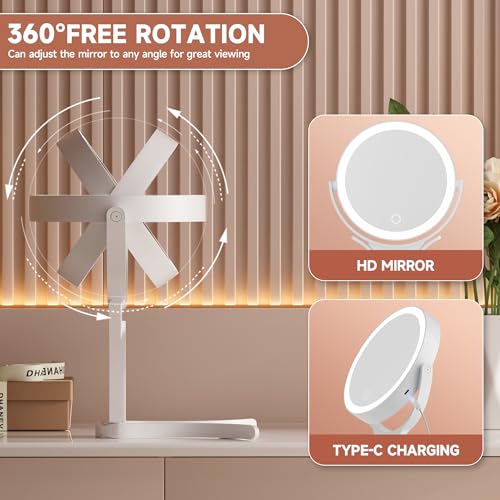 Hasipu Makeup Mirror with Lights 2000mAh Rechargeable Travel Mirror | 1X/10X Magnifying, Phone Stand Design, Rechargeable, 360° Rotatable, 3 Color Dimmable, Tabletop, Handhold, Hanging, White - color: White
