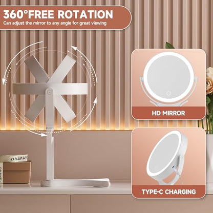 Hasipu Makeup Mirror with Lights 2000mAh Rechargeable Travel Mirror | 1X/10X Magnifying, Phone Stand Design, Rechargeable, 360° Rotatable, 3 Color Dimmable, Tabletop, Handhold, Hanging, White - color: White