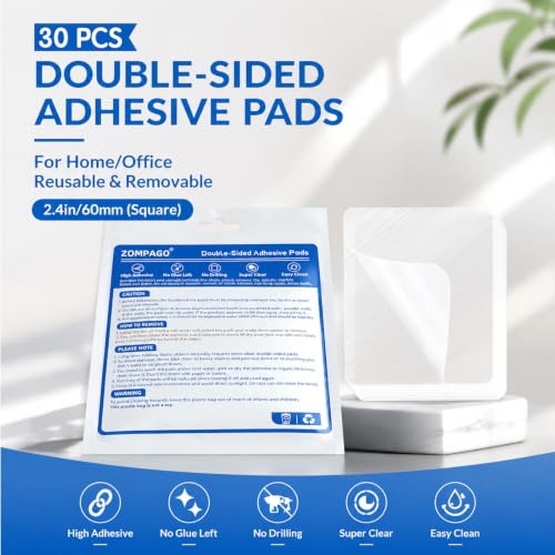 ZOMPAGO Heavy Duty Double Sided Mounting Square Tape Picture Hanging 30PCS | Waterproof, strong high strength adhesion, removable no residue, shower applicable, durable wall mounting adhesive dots - size: 30PCS（Square）