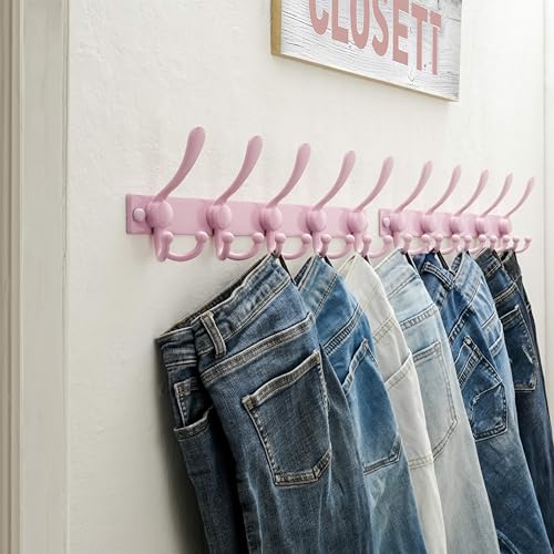 Coat Rack Wall Mount, Heavy Duty 12-Gauge Base vs Flimsy 1mm, Double-Thick Solid Anti-Snap Hooks, 16” Stud-Mount, Stainless Steel Hanger for Clothes Hat Entryway Closet, Pink, Pack of 2 - color: Pink, size: L=17" (2pcs)