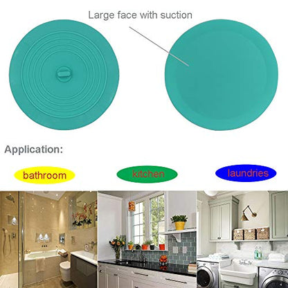 V-TOP Tub Stopper 2 Pack, 6 inches Large Silicone Drain Plug Hair Stopper Flat Suction Cover, Bathtub Accessories for Kitchen Bathroom and Laundry - color: 6" Green&blue