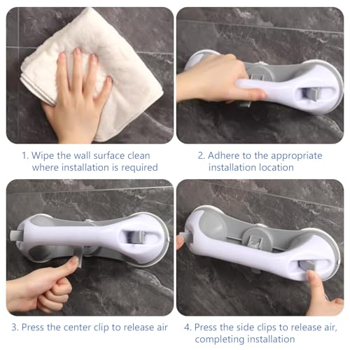 2-Pack Grab Bars for Shower :3 Strong Suction Cups, No-Drill Removable Safety Handrails for Seniors, Elderly and Disabled – Waterproof Bathroom Shower Handle for Toilet, Tub and Shower