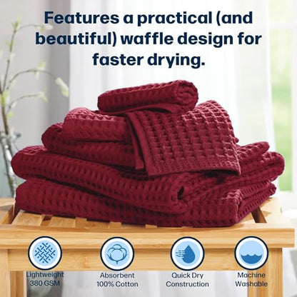 Stoneberry Home® 6-Piece Waffle Towel Set Cotton Burgundy - color: Burgundy