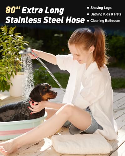 High Pressure Handheld Shower Head with Hose, Brushed Nickel | 80" Extra Long Stainless Steel Hose & Adjustable Bracket, Shower Heads with ON/OFF Switch for Pets Bath - color: Brushed Nickel, style: 6 Spray-Settings