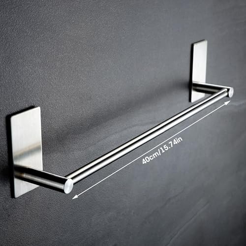 Self Adhesive 16-Inch Bathroom Towel Bar Brushed SUS 304 Stainless Steel Bath Wall Shelf Rack Hanging Towel Stick On Sticky Hanger