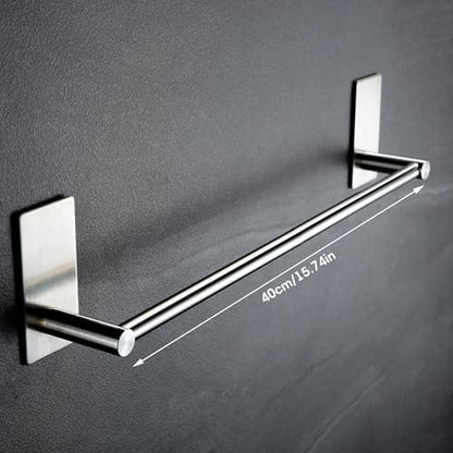 Self Adhesive 16-Inch Bathroom Towel Bar Brushed SUS 304 Stainless Steel Bath Wall Shelf Rack Hanging Towel Stick On Sticky Hanger
