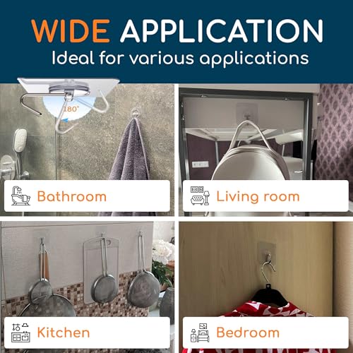 Adhesive Wall Hooks for Hanging, Heavy Duty No Drill, 22 lbs, 12 Pack | GLUIT Adhesive Wall Hooks for Hanging, Transparent Waterproof Sticky Towel Hook for Bathroom Kitchen Home Outdoor - size: Medium, 12 pcs