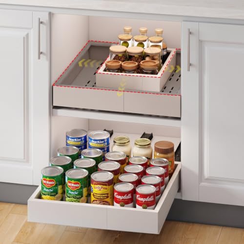 Fokyfok Pull out Cabinet Organizer,Expandable,No Drill,Heavy Duty,Kitchen | 11"-16"Wx17"-24"D,3 Rails,Pull out Drawers,Cabinet Drawers Slide out,Roll out Shelves,Pantry,Bathroom,Adhesive,Adjustable,1PC - size: 11"-16"W X 17"-24"D