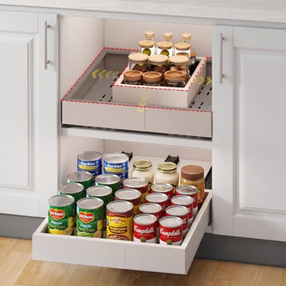 Fokyfok Pull out Cabinet Organizer,Expandable,No Drill,Heavy Duty,Kitchen | 11"-16"Wx17"-24"D,3 Rails,Pull out Drawers,Cabinet Drawers Slide out,Roll out Shelves,Pantry,Bathroom,Adhesive,Adjustable,1PC - size: 11"-16"W X 17"-24"D
