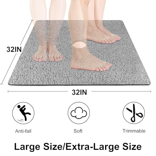 Large Square Shower Mat, Yonala 32 x 32 Inch Non Slip Shower Mats for Inside Shower/Bathroom, Soft PVC Loofah Shower Floor Mat with Central Drain Hole, Quick Drying, Easy Clean - size: 32" x 32" (Square)