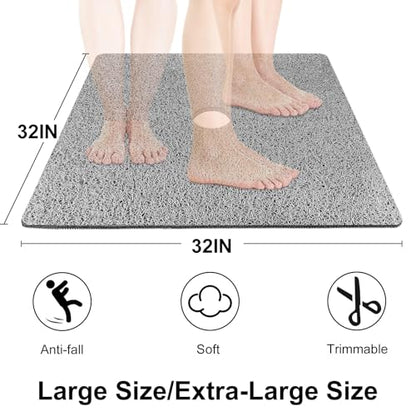 Large Square Shower Mat, Yonala 32 x 32 Inch Non Slip Shower Mats for Inside Shower/Bathroom, Soft PVC Loofah Shower Floor Mat with Central Drain Hole, Quick Drying, Easy Clean - size: 32" x 32" (Square)