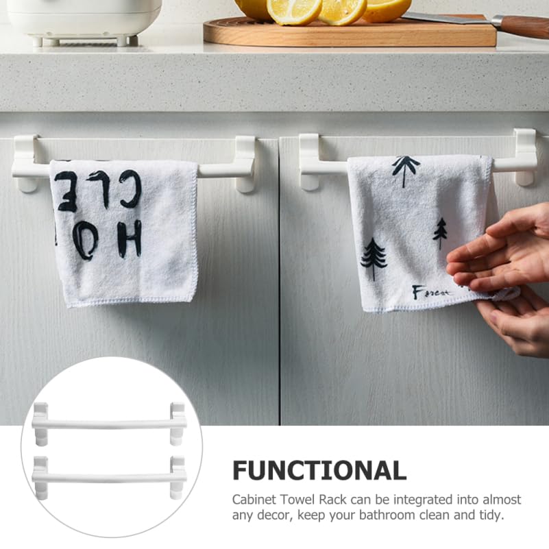 KALLORY 2pcs No Drill Towel Rack Buckle Bar, Removable Punch-Free Cabinet Door Hanging Towel Holder Organizer for Kitchen and Bathroom, White