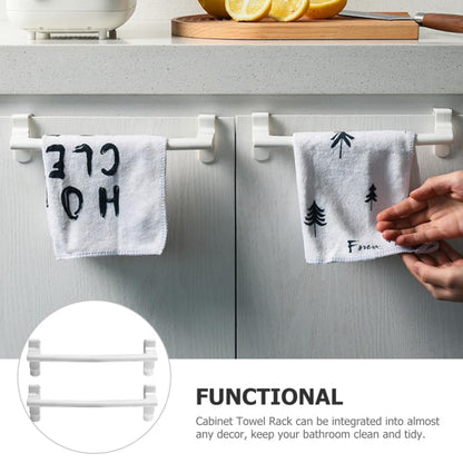 KALLORY 2pcs No Drill Towel Rack Buckle Bar, Removable Punch-Free Cabinet Door Hanging Towel Holder Organizer for Kitchen and Bathroom, White