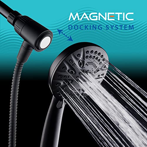 AquaDance New Magnetic Docking 8-setting High Pressure Handheld Shower Head | Space-age Magnetic Guidance Bracket System, Giant 5-inch Face, Extra-long 72-inch Stainless Steel Hose - Black - color: Matte Black