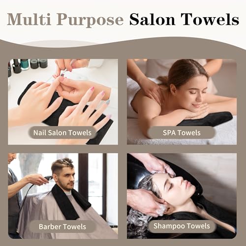 FIXSMITH Salon Towels 12 Pack, Black Hand Towels for Bathroom, Quick Dry Gym Towels, Spa Face Towel, Absorbent Microfiber Towels for Salon, Barber, Gym, Bath, Pedicure and Home Hair Care,16 x 27 in - color: Black