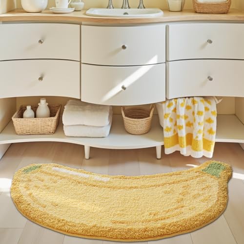 LUMI Cute Bathroom Rug, Absorbent Non Slip Bath Mat, 18.5"x39.5", Banana | Soft Plush Microfiber Runner Rug, Quick Dry, Washable Fruit Bath Mats for Shower Floor, Sink Bathtub, Bedroom, Kids Room - color: Fruit-banana