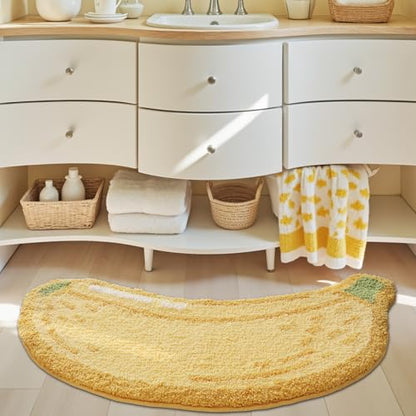 LUMI Cute Bathroom Rug, Absorbent Non Slip Bath Mat, 18.5"x39.5", Banana | Soft Plush Microfiber Runner Rug, Quick Dry, Washable Fruit Bath Mats for Shower Floor, Sink Bathtub, Bedroom, Kids Room - color: Fruit-banana