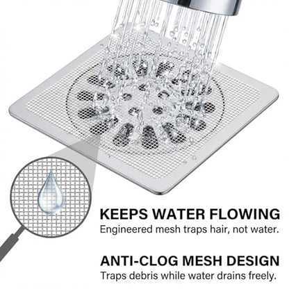 50 Pack Square Disposable Shower Drain Hair Catcher Stickers | Waterproof, For Bathroom Floor, Sink & Bathtub, Easy-Peel, Clog Prevention & Hygiene - size: 50 Square Mesh