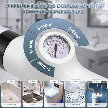 Toilet Plunger, High Pressure Drain Unclogger Plungers with Pressure Gauge, Toilet Auger Air Drain Blaster, Versatile Heavy Duty Clog Remover for Bathroom, Kitchen, Floor Drain (White) | Air Drain Blaster Toilet Auger with Pressure Gauge, Heavy Duty Toile