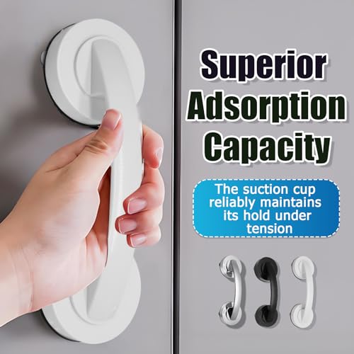 Hordion Suction Cup Door Handle, Suction Grab Bar, White | Bathtub Shower Handle for Glass Doors Windows Kitchen Drawer Cabinet Refrigerator