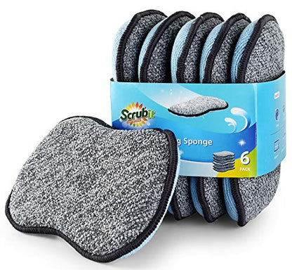 Multi-Purpose Scrub Sponges for Kitchen By Scrub- it - Non-Scratch Microfiber Sponge Along with Heavy Duty Scouring Power - Effortless Cleaning of Dishes, Pots and Pans All at Once(6 Pack, Large) - size: Large (Pack of 6)
