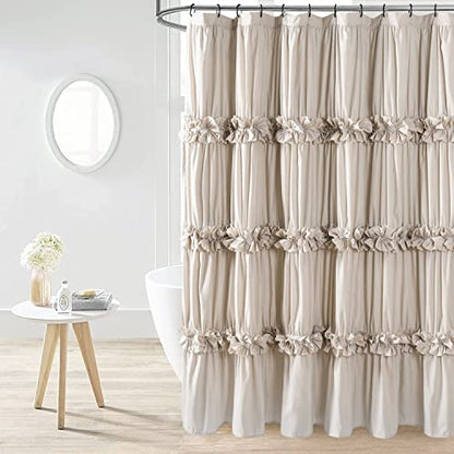 Camel Ruffle Shower Curtain, Vintage Handcrafted Bow Tie Bath Curtain for Master Bathroom, Ruched Microfiber Bathroom Curtain with 12 Buttonholes, 72" W x 84" H (LQ-10) | Vintage Handcrafted Bow Tie Bath Curtain for Master Bathroom, Ruched Microfiber Bath