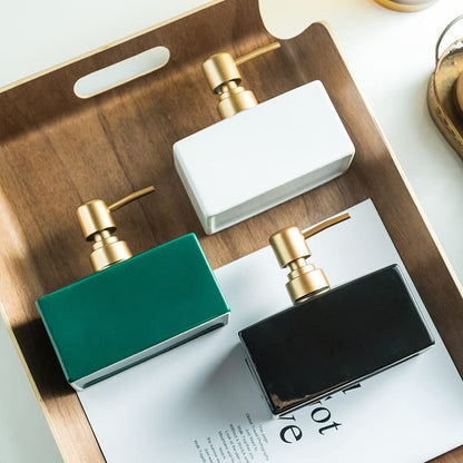 Modern Soap Dispenser with Gold Pump, Rectangle Soap Dispenser(Black) | 13.5 oz Ceramic Lotion Dispenser, Refillable Dish Soap Dispenser - color: Black