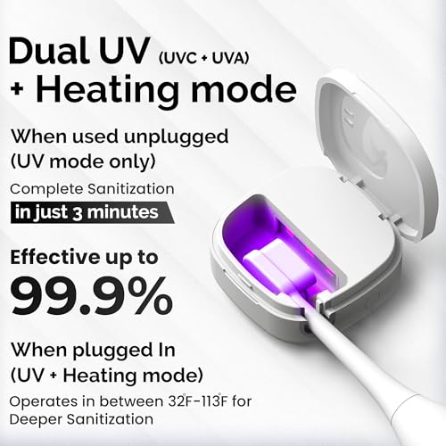 Portable UV Toothbrush Sanitizer Holder & Cleaner with UV Light & Magnetic Mounting - Rechargeable Toothbrush Sanitizer for Travel Cover, Wall Mounted UV Tooth Brush Sanitizer Holder Fits Most Brushes - color: White