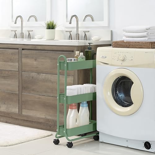 SunnyPoint Slim Rolling Storage Cart, 3 Tier Bathroom Storage Organizer Bathroom, Laundry Utility Cart (Turq) - color: Turq