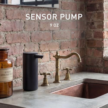simplehuman Liquid Sensor Pump, 9 oz Automatic Soap Dispenser for Kitchen and Bathroom, Touchless Motion Sensor, Variable Dispense, Rechargeable, No-Drip Spout, High-Grade Matte Black Steel - color: Matte Black, style: 9 Oz.