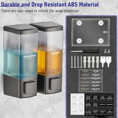 Pollock Shampoo and Conditioner Dispenser 2 Chamber * 500ML | Shower Soap Dispenser Wall Mounted, Body Wash Dispenser No Drill, Refillable Shower Dispenser for Bathroom - color: Blk-zt-53-gun2