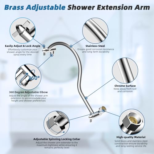 Hibbent 13'' Rain Shower Head with 12'' Shower Head Extension Arm, Chrome | High Pressure 5 Modes Rainfall Shower Head with Solid Brass Adjustable Shower Arm Extender, Waterfall fixed Square Showerhead - color: Chrome