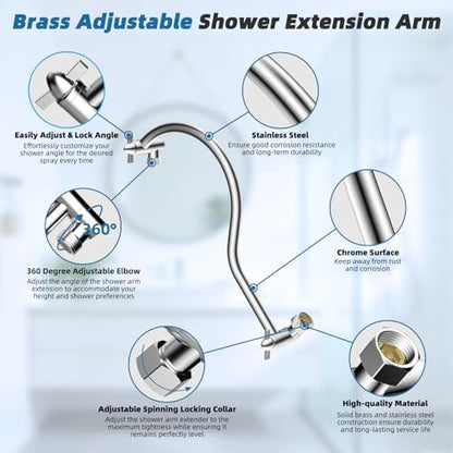 Hibbent 13'' Rain Shower Head with 12'' Shower Head Extension Arm, Chrome | High Pressure 5 Modes Rainfall Shower Head with Solid Brass Adjustable Shower Arm Extender, Waterfall fixed Square Showerhead - color: Chrome